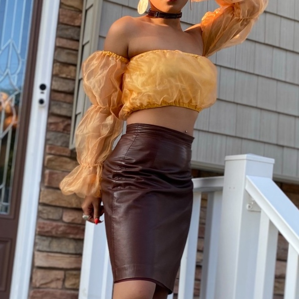Orange creamsicle bubble-sleeve tube top (S)